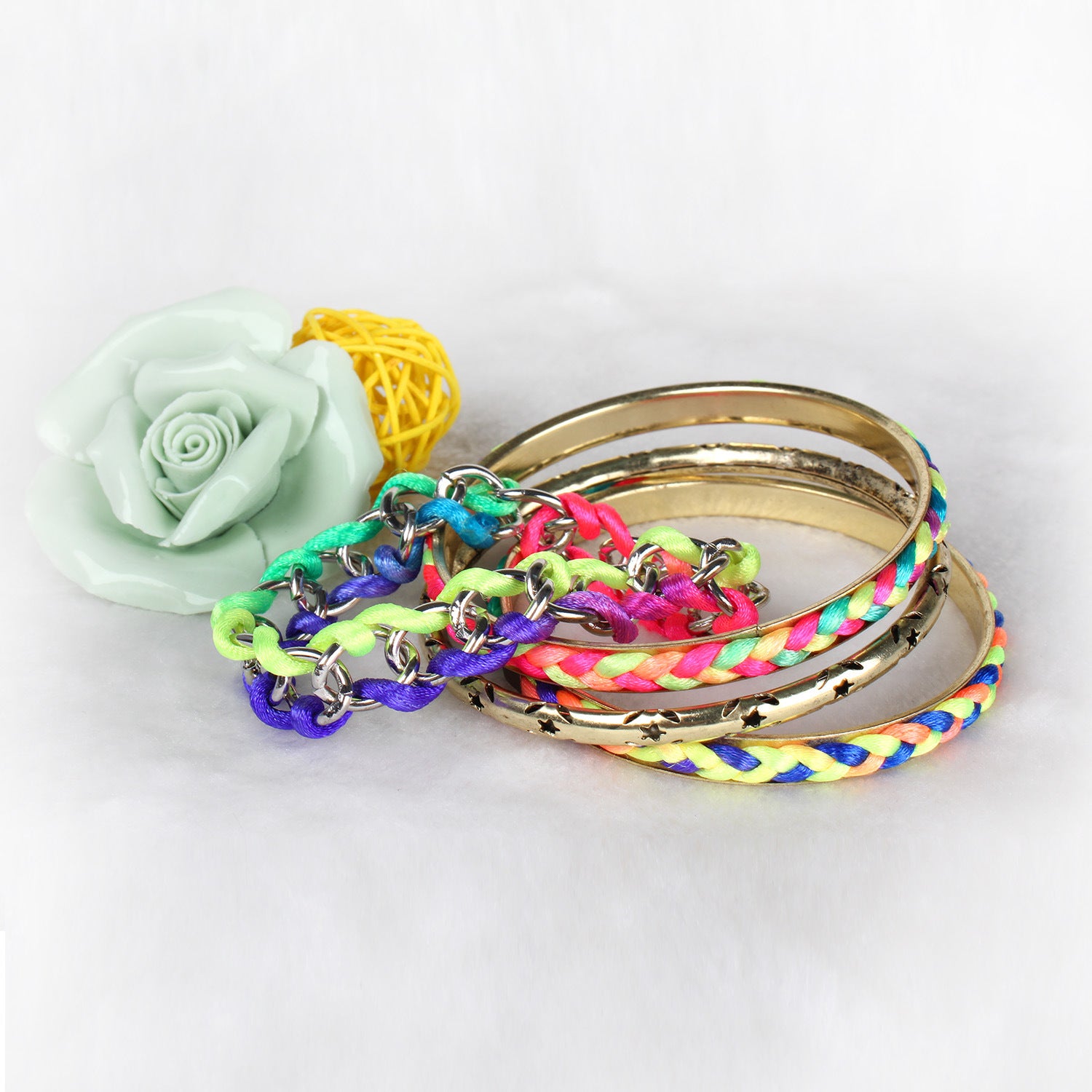 4Pcs Colorful Woven Burnished Gold Bracelets Set Doba