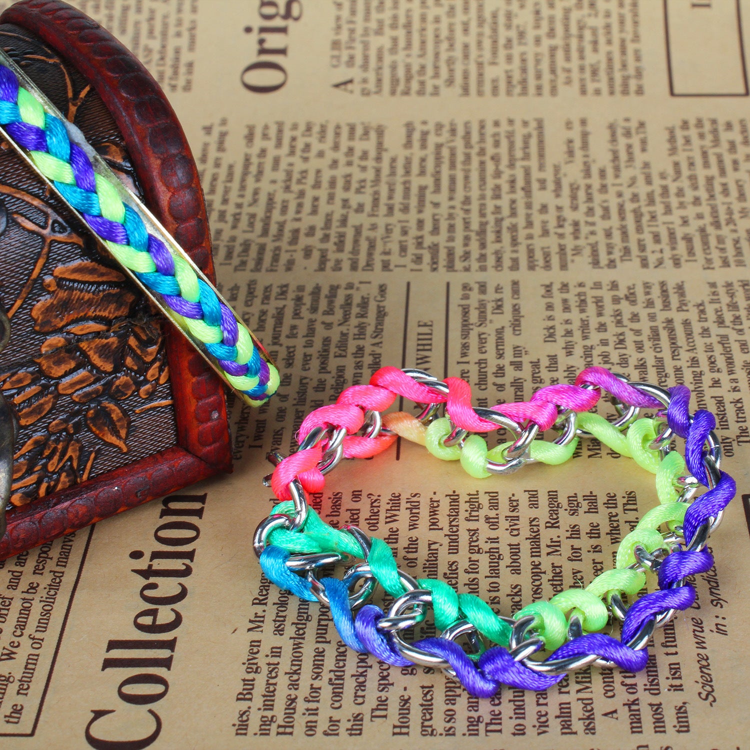 4Pcs Colorful Woven Burnished Gold Bracelets Set Doba