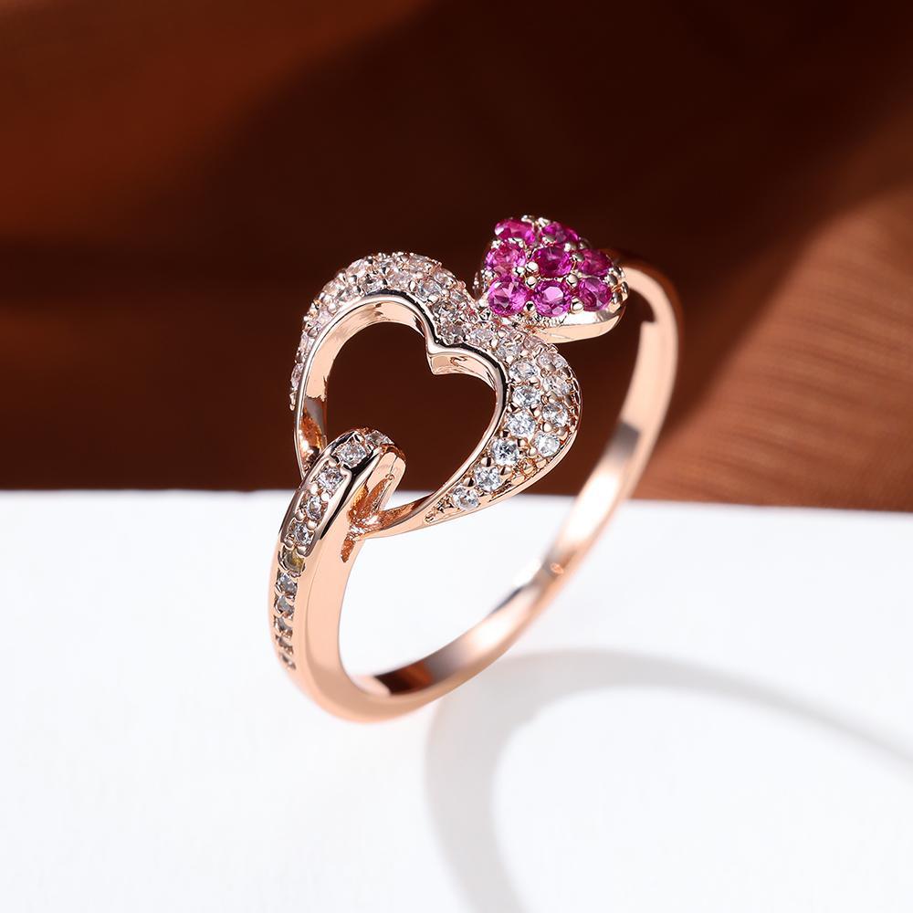 Delicate Double Heart Shape Ring Inlaid Pink Zircon 18K Gold Plated Hand Decoration For Women Valentine's Day Jewelry Doba