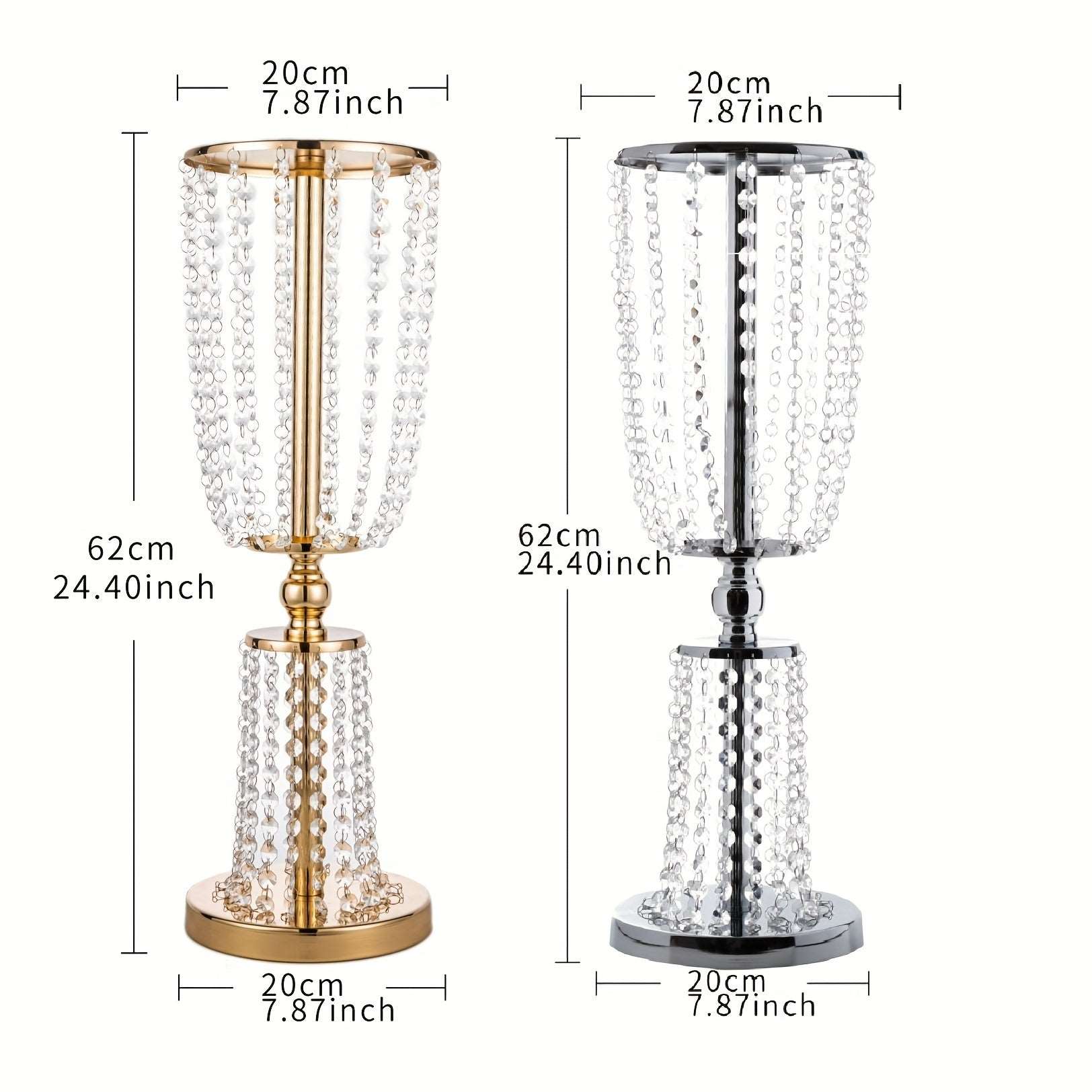 2 Pcs 24.4 inches Gold/Silver Vases for Centerpieces Tall Crystal Metal Vase Flower Stand Holders Wedding Centerpiece Chandelier for Reception Tables Wedding Supplies Uniquely Yours Designs