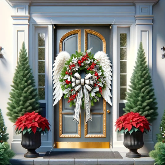 Door Cover1 One, Polyester Fiber, Christmas Angel Wings Garland Decorative Door Banner, Angel Wings Garland Background, Size 35.43*70.87 Inches, Home Outdoor Lawn Porch Decoration, Autumn And Winter Christmas Eve New Year Par