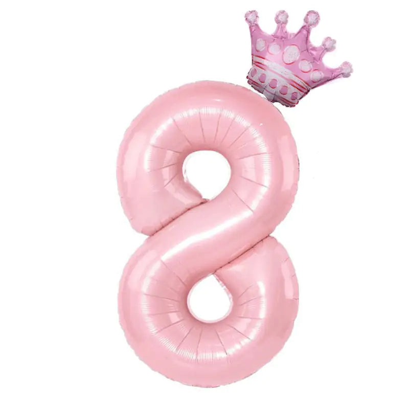 32inch Pastel Baby Blue Pink Foil Number Balloon With Crown 1 2 3 4 5 6 7  Birthday Party Baby Shower Wedding Decoration Uniquely Yours Designs