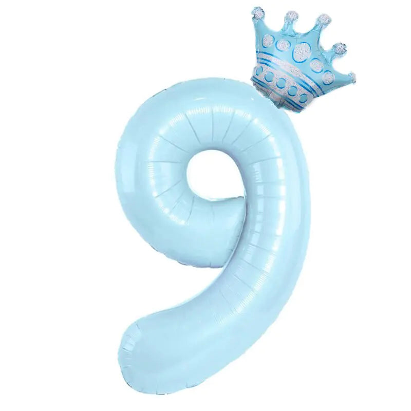 32inch Pastel Baby Blue Pink Foil Number Balloon With Crown 1 2 3 4 5 6 7  Birthday Party Baby Shower Wedding Decoration Uniquely Yours Designs