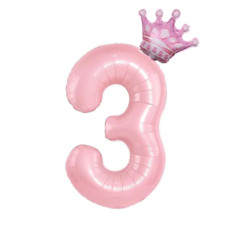 32inch Pastel Baby Blue Pink Foil Number Balloon With Crown 1 2 3 4 5 6 7  Birthday Party Baby Shower Wedding Decoration Uniquely Yours Designs