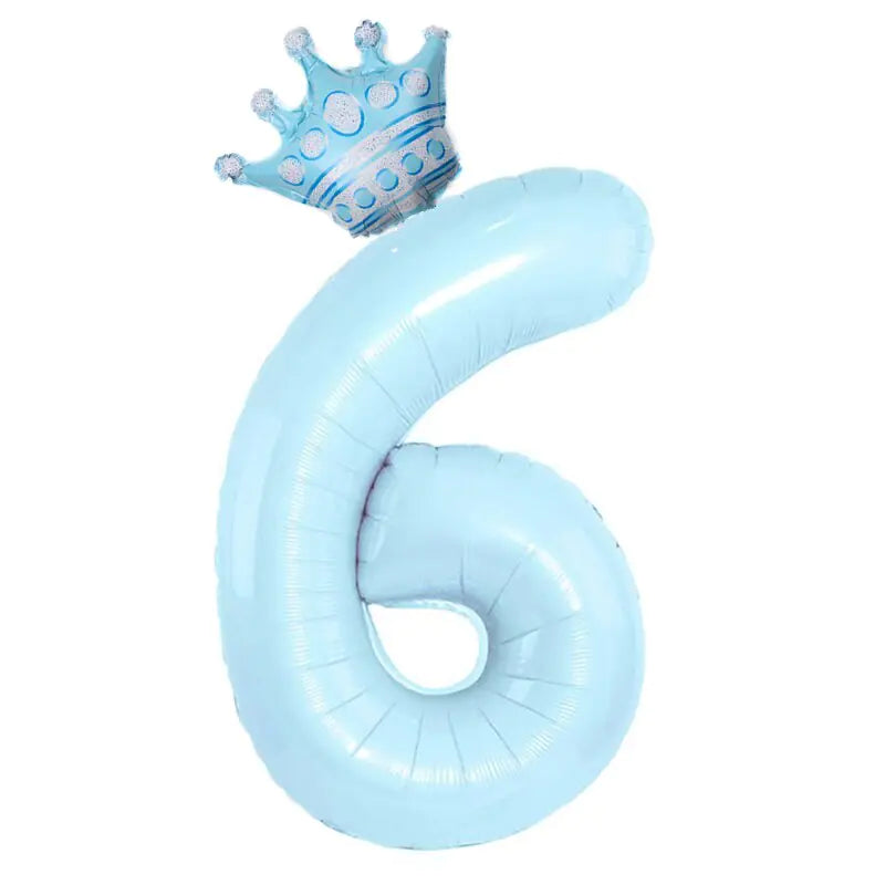 32inch Pastel Baby Blue Pink Foil Number Balloon With Crown 1 2 3 4 5 6 7  Birthday Party Baby Shower Wedding Decoration Uniquely Yours Designs