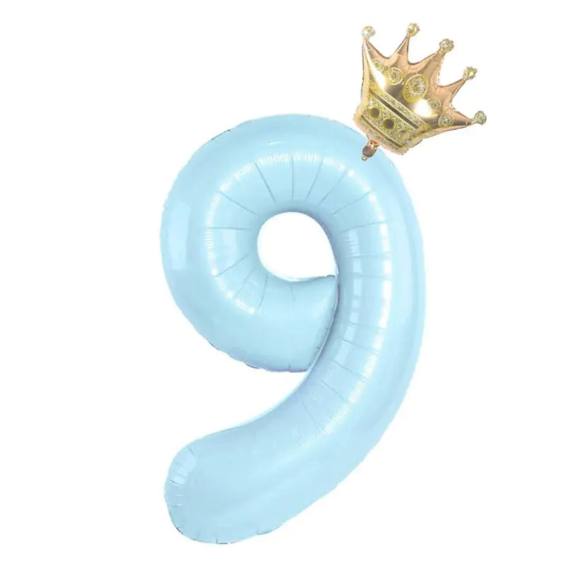 32inch Pastel Baby Blue Pink Foil Number Balloon With Crown 1 2 3 4 5 6 7  Birthday Party Baby Shower Wedding Decoration Uniquely Yours Designs