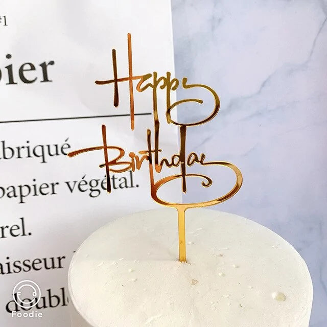 Golden "Happy Birthday" Acrylic Cake Topper Uniquely Yours Designs