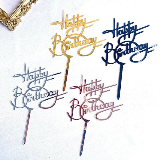 Golden "Happy Birthday" Acrylic Cake Topper Uniquely Yours Designs