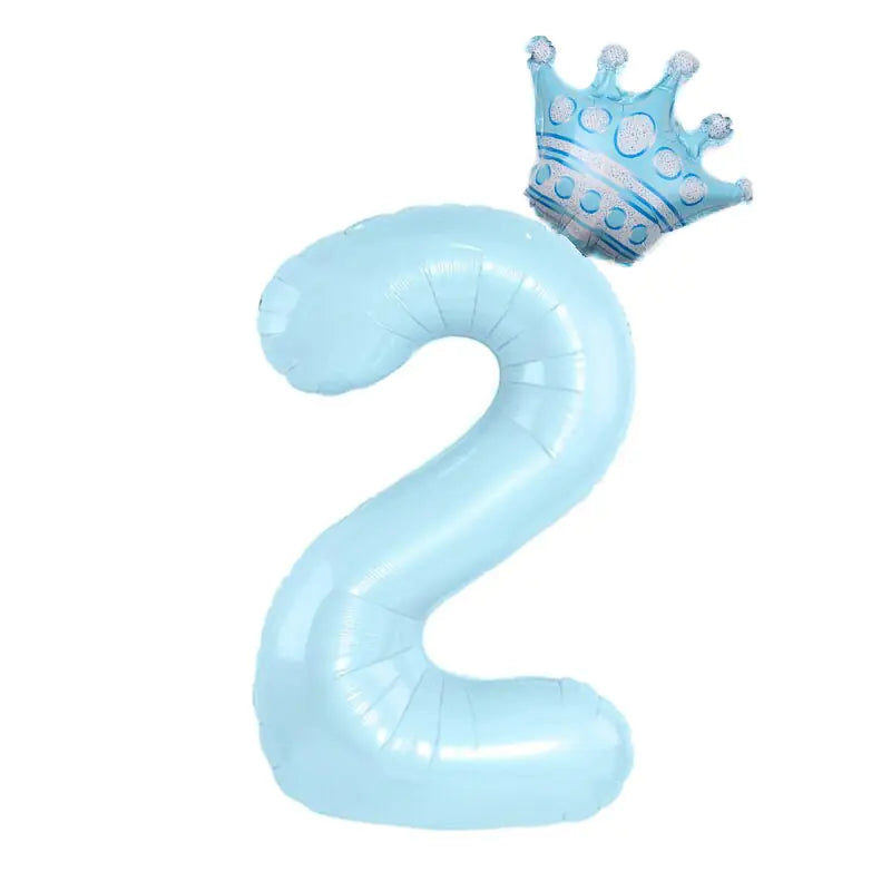 32inch Pastel Baby Blue Pink Foil Number Balloon With Crown 1 2 3 4 5 6 7  Birthday Party Baby Shower Wedding Decoration Uniquely Yours Designs