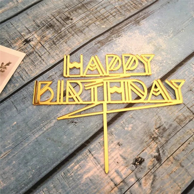 Golden "Happy Birthday" Acrylic Cake Topper Uniquely Yours Designs