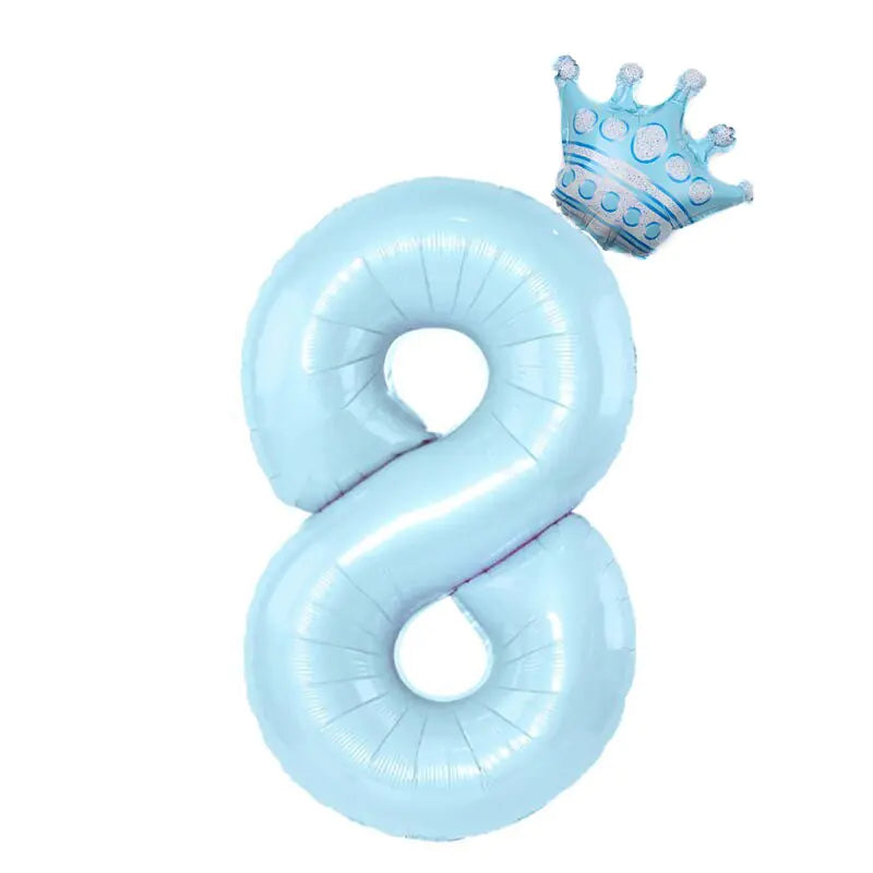 32inch Pastel Baby Blue Pink Foil Number Balloon With Crown 1 2 3 4 5 6 7  Birthday Party Baby Shower Wedding Decoration Uniquely Yours Designs