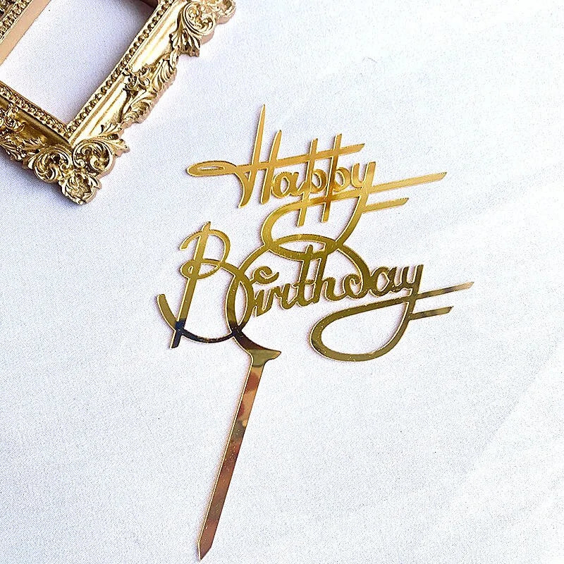 Golden "Happy Birthday" Acrylic Cake Topper Uniquely Yours Designs